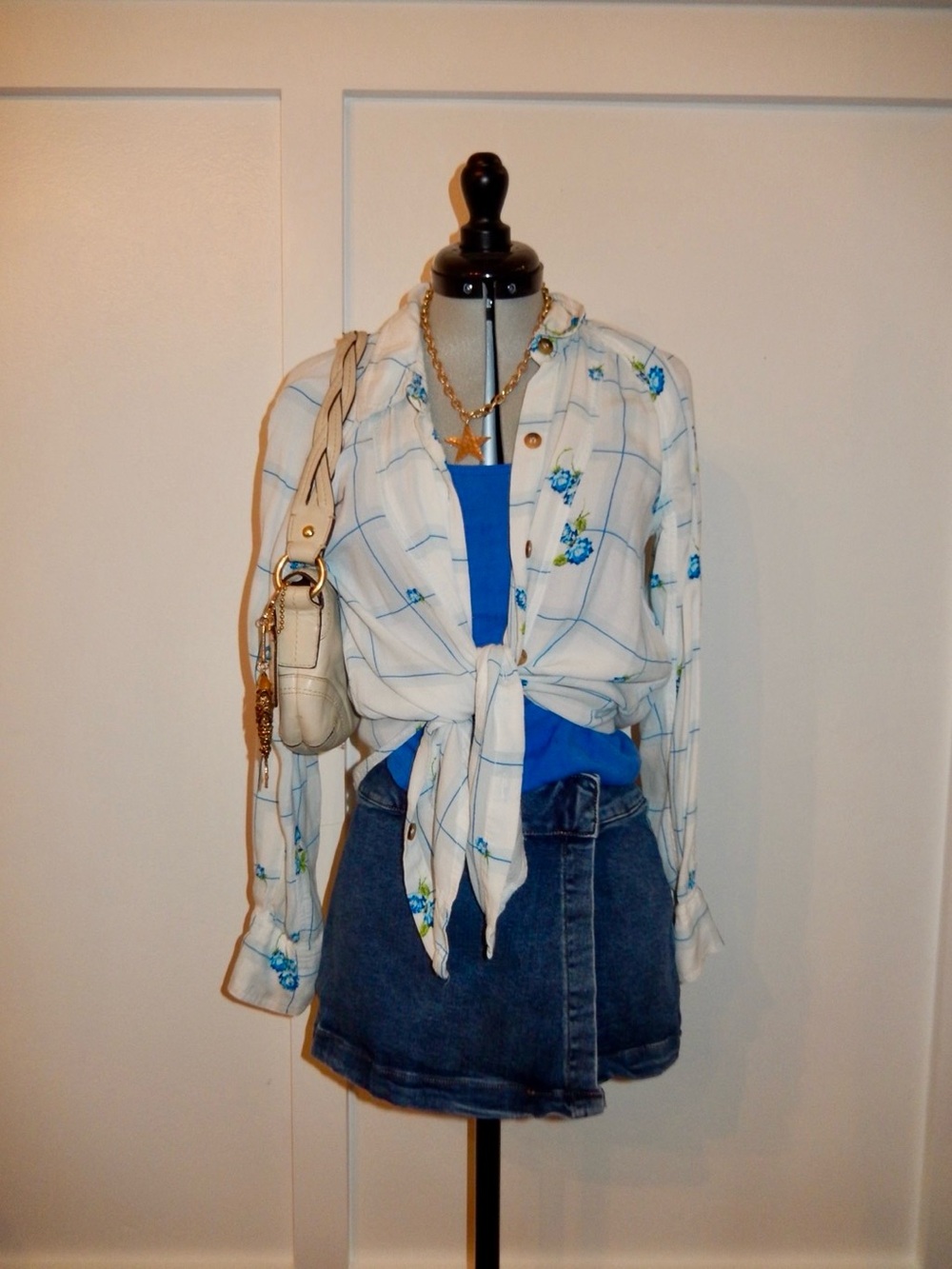 Free People Blue Floral Tie-Front Shirt - Women's Top